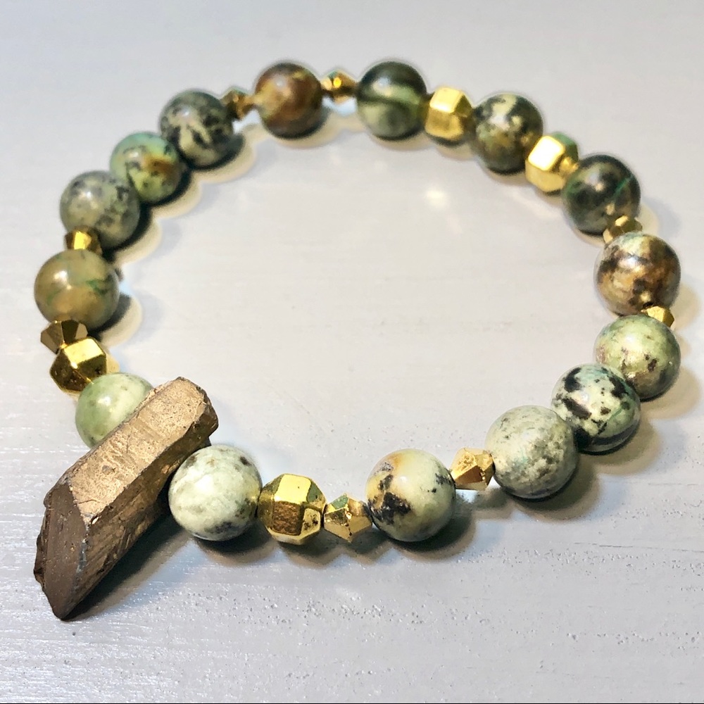 African Turquoise, Swarovski Crystal and Quartz